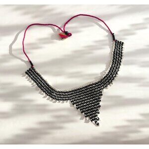 Silyanka Ukranian Black & White Beaded Choker Necklace - 28"